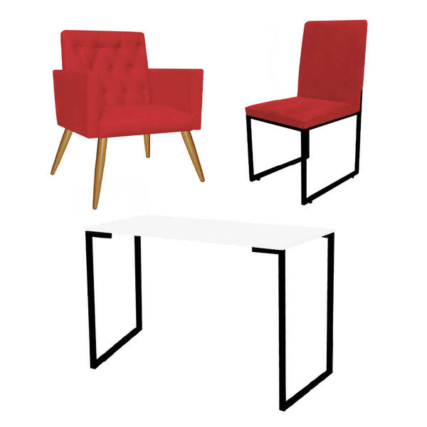 Kit Escritório Stan Poltrona Capitonê Com Cadeira E Mesa Indu