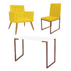 Kit Escritório Stan Poltrona Capitonê Com Cadeira E Mesa Indu