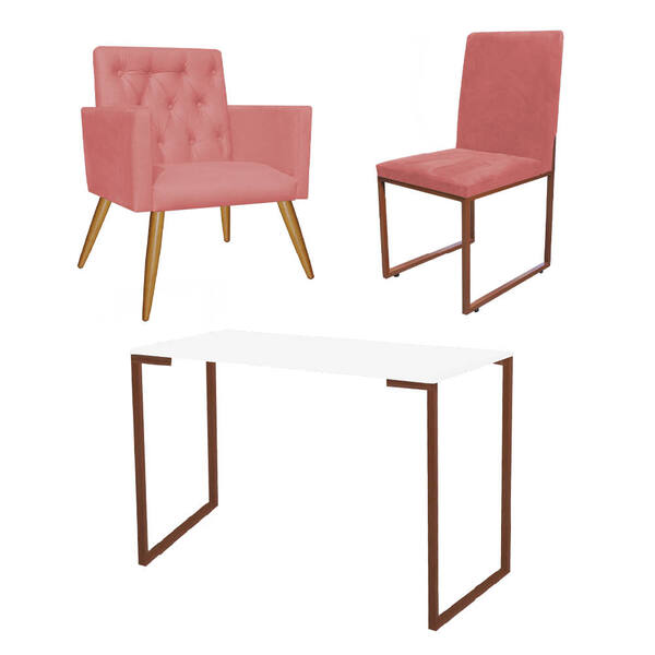 Kit Escritório Stan Poltrona Capitonê Com Cadeira E Mesa Indu