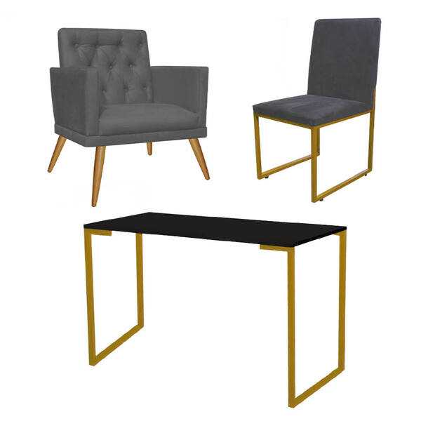 Kit Escritório Stan Poltrona Maria Com Cadeira E Mesa Industr