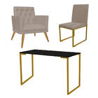 Kit Escritório Stan Poltrona Maria Com Cadeira E Mesa Industr