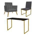 Kit Escritório Stan Poltrona Maria Com Cadeira E Mesa Industr