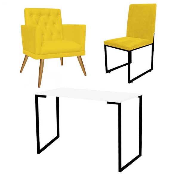 Kit Escritório Stan Poltrona Maria Com Cadeira E Mesa Industr