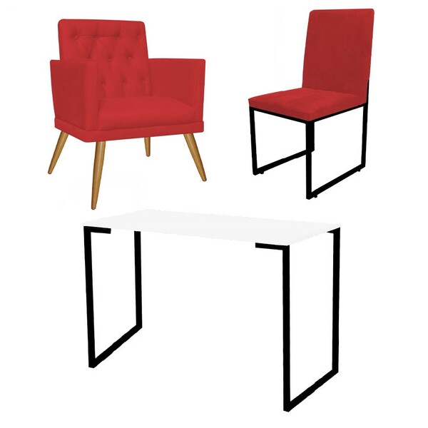 Kit Escritório Stan Poltrona Maria Com Cadeira E Mesa Industr