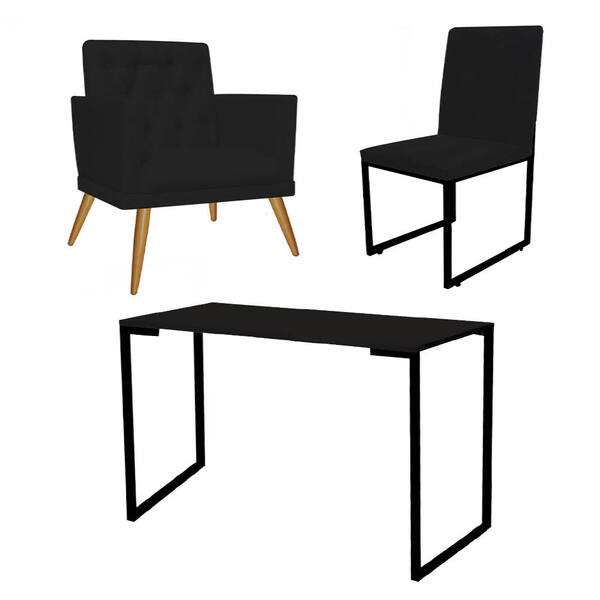 Kit Escritório Stan Poltrona Maria Com Cadeira E Mesa Industr