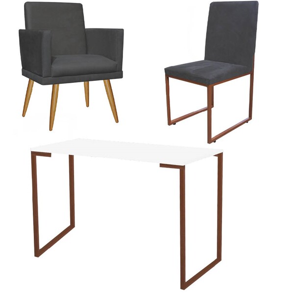 Kit Escritório Stan Poltrona Rodapé Com Cadeira E Mesa Indust