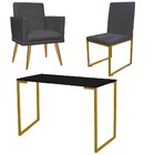 Kit Escritório Stan Poltrona Rodapé Com Cadeira E Mesa Indust