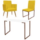 Kit Escritório Stan Poltrona Rodapé Com Cadeira E Mesa Indust