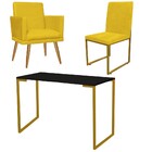 Kit Escritório Stan Poltrona Rodapé Com Cadeira E Mesa Indust