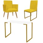 Kit Escritório Stan Poltrona Rodapé Com Cadeira E Mesa Indust