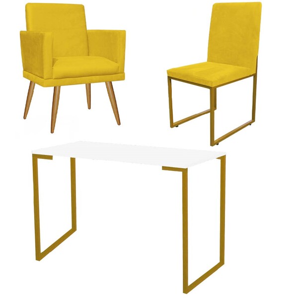 Kit Escritório Stan Poltrona Rodapé Com Cadeira E Mesa Indust