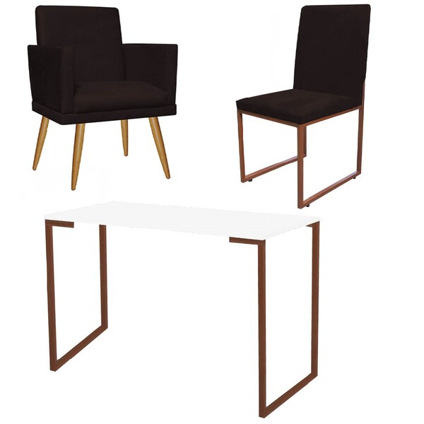 Kit Escritório Stan Poltrona Rodapé Com Cadeira E Mesa Indust