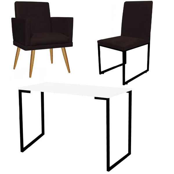 Kit Escritório Stan Poltrona Rodapé Com Cadeira E Mesa Indust