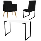 Kit Escritório Stan Poltrona Rodapé Com Cadeira E Mesa Indust