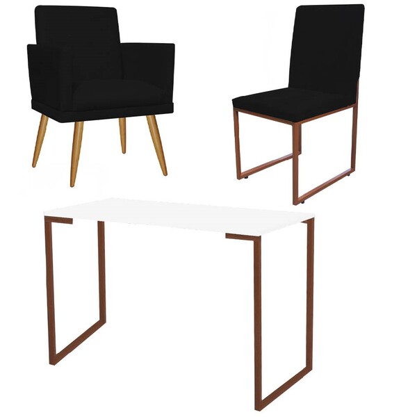 Kit Escritório Stan Poltrona Rodapé Com Cadeira E Mesa Indust