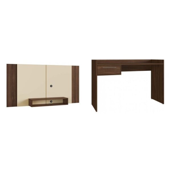 Kit Escrivaninha Com 1 Gaveta E Painel Extensível Para Tv Até