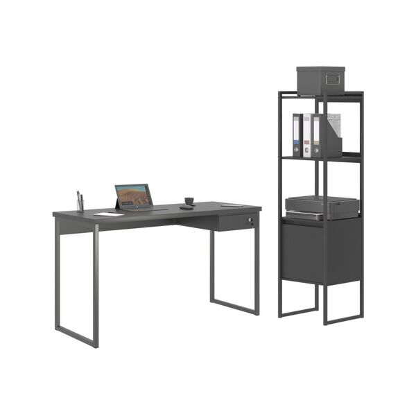 Kit Escrivaninha E Armario Nocer Preto Onix