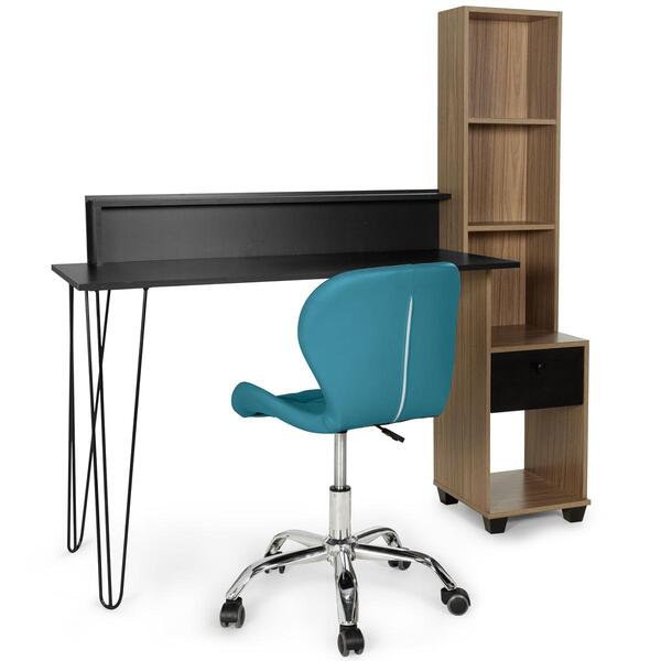 Kit Escrivaninha Hairpin Preta Com Cadeira De Escritório Eiff