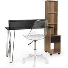 Kit Escrivaninha Hairpin Preta Com Cadeira De Escritório Leda