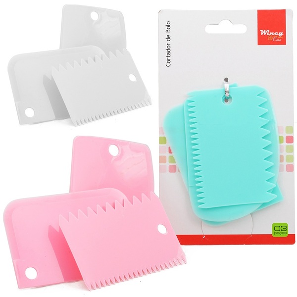 Kit Espátula Decorador E Cortador De Bolo De Plástico Com 3 P