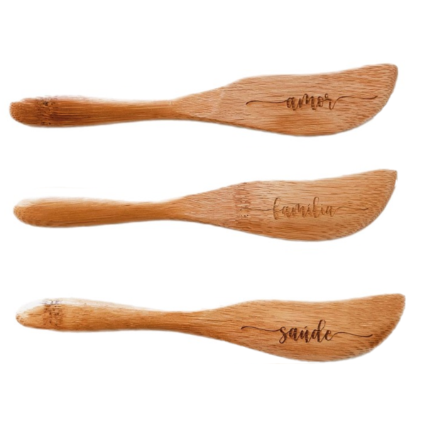 Kit Espátulas De Bambu Gratidão Família Conjunto Facas De Bam
