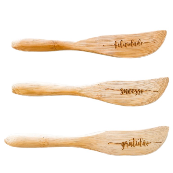 Kit Espátulas De Bambu Gratidão Família Conjunto Facas De Bam