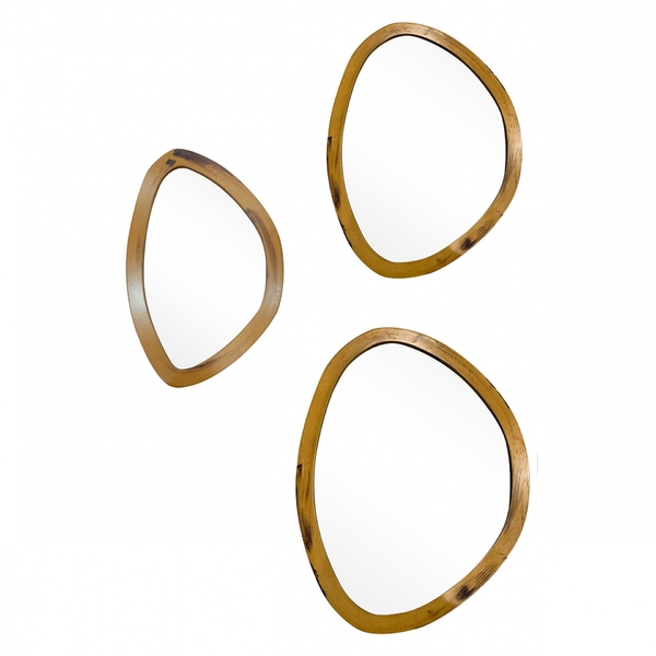 Kit Espelho Decorativo Orgânico Freijó 29x44cm, 43x58cm E 58x