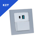 Kit Espelho Duplo Reto 1 Interruptor E 2 Usb 9.0a 1 Tipo C