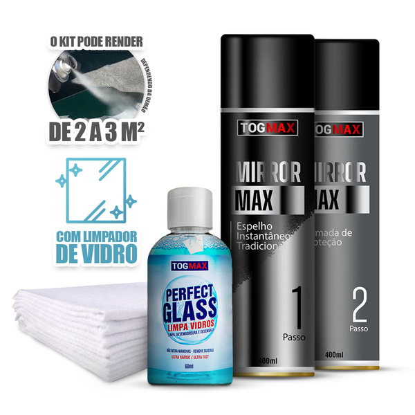 Kit Espelho Em Spray Vidro Mirror Max Fase 1/2 + Panos
