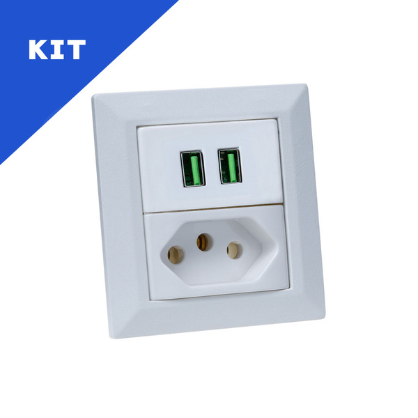 Kit Espelhos De Tomadas Duplo Chanfrado 1 Tom 10a 2 Usb 4.9a