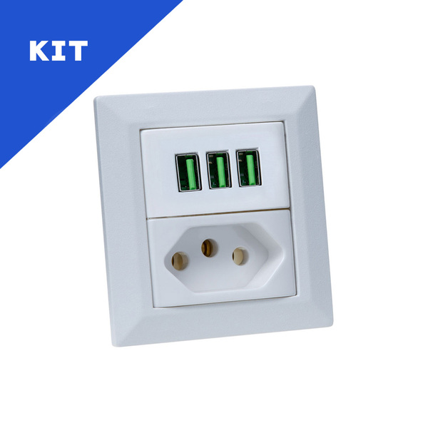 Kit Espelhos De Tomadas Duplo Chanfrado 2 Tom 20a 3 Usb 5.2a