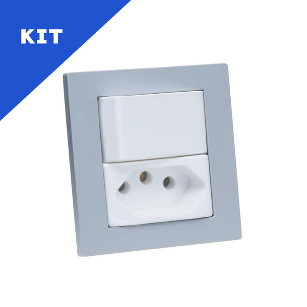 Kit Espelhos De Tomadas Duplo Reto 1 Tom 20a 1 Interruptor Cinza ...
