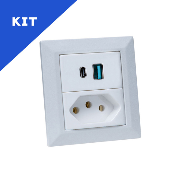 Kit Espelhos Tomadas Duplo Chanf 1 Tom 20a 2usb 9.0a 1tipoc B