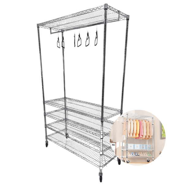 Kit Estante Cabideiro De Aço 5 Prateleiras Cromada Aramada 12