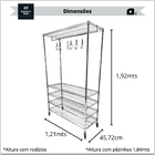 Kit Estante Cabideiro De Aço 5 Prateleiras Cromada Aramada 12