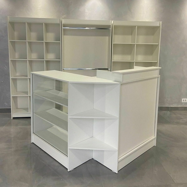 Kit Estante E Balcão Expositores Multiuso Branco 185X363X32Cm