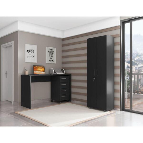 Kit Estante, Mesa E Gaveteiro Com Chave Escritório Preto