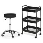 Kit Estética Com Banco Mocho E Carrinho Organizador - Preto