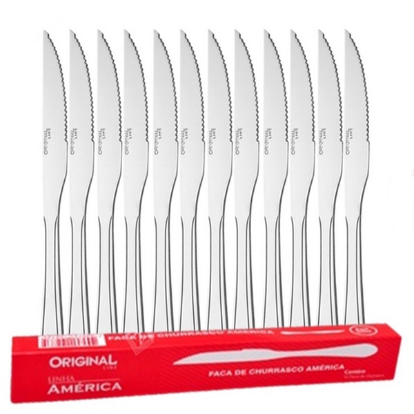 Kit Faca De Churrasco Aço Inox 12 Unidades