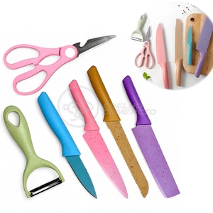 Foto de Kit Facas 6 Peças Coloridas Com Cutelo Tesoura E Descascador