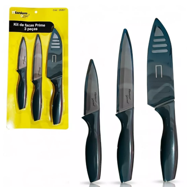 Kit Facas Prime - 3 Peças Preta Blister