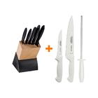 Kit - Faqueiro Plenus 6 Peças + 1 Jogo De Facas Com Chaira Pr