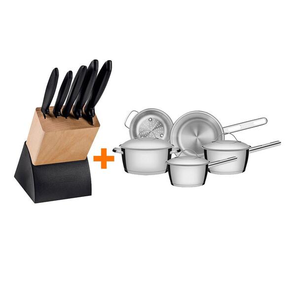 Kit - Faqueiro Plenus 6 Peças + 1 Jogo De Panelas Inox Al...