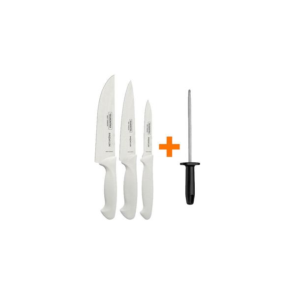 Kit - Faqueiro Premium 3 Peças + 1 Chaira Estriada 8 Pol Ultr