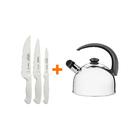 Kit - Faqueiro Premium 3 Peças + 1 Chaleira Em Aço Inox 2,1l