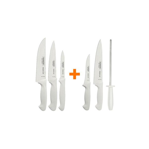 Kit - Faqueiro Premium 3 Peças + 1 Jogo De Facas Com Chaira P