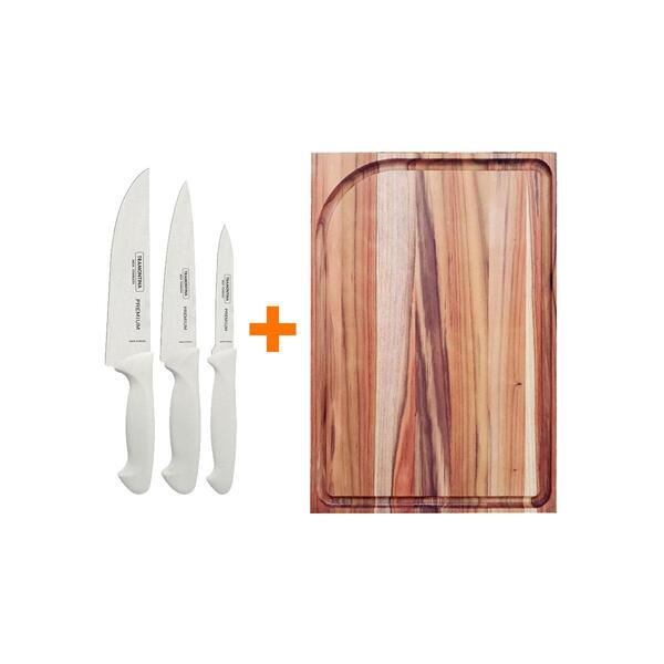 Kit - Faqueiro Premium 3 Peças + 1 Tábua Para Churrasco 49x35