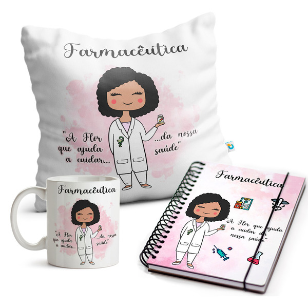 Kit Farmacêutica Feminino Caneca Almofada E Agenda - Preto Ca