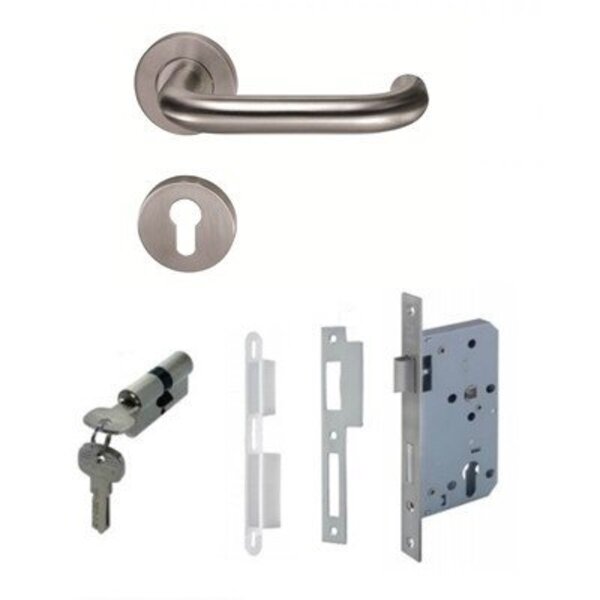 Kit Fechadura + Maçaneta Arcus Aço Inox Escovado Uso Externo