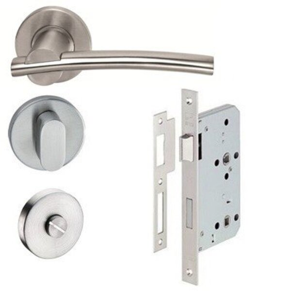 Kit Fechadura + Maçaneta Hastae Aço Inox Escovado E Uso Wc